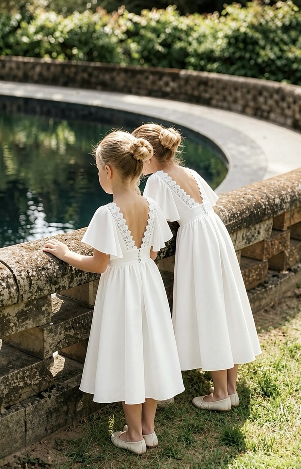 Robe longue blanche en dentelle pour fille mariage et baptême